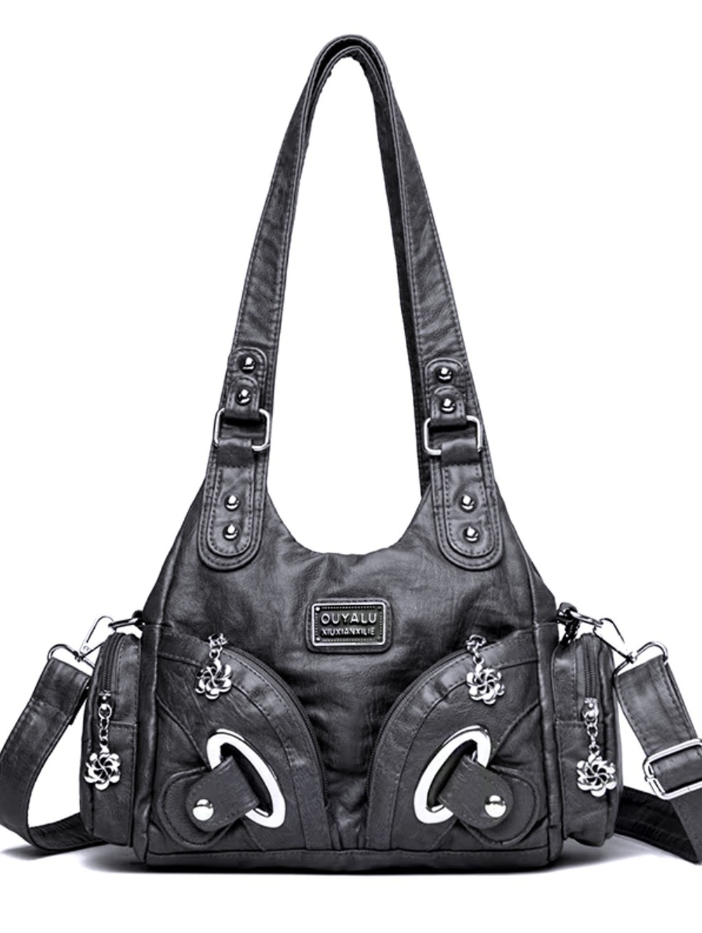 New -Gorgeous -Vintage Inspired Faux Leather Shoulder Satchel Bag -Deep Gray